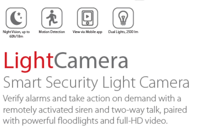 Smart security light camera featuring dual lights, motion detection, night vision, and mobile app connectivity for real-time alerts and remote activation.