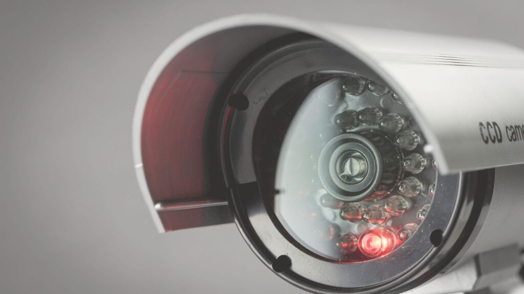 CCTV security camera with infrared LEDs, highlighting the importance of surveillance for home safety during the Christmas season.